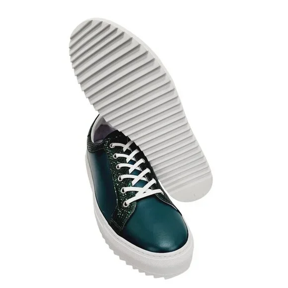New Tiannia Barnes Men’s Billy Leather Low-Top Ebony Olive Sneaker Shoes Size 12